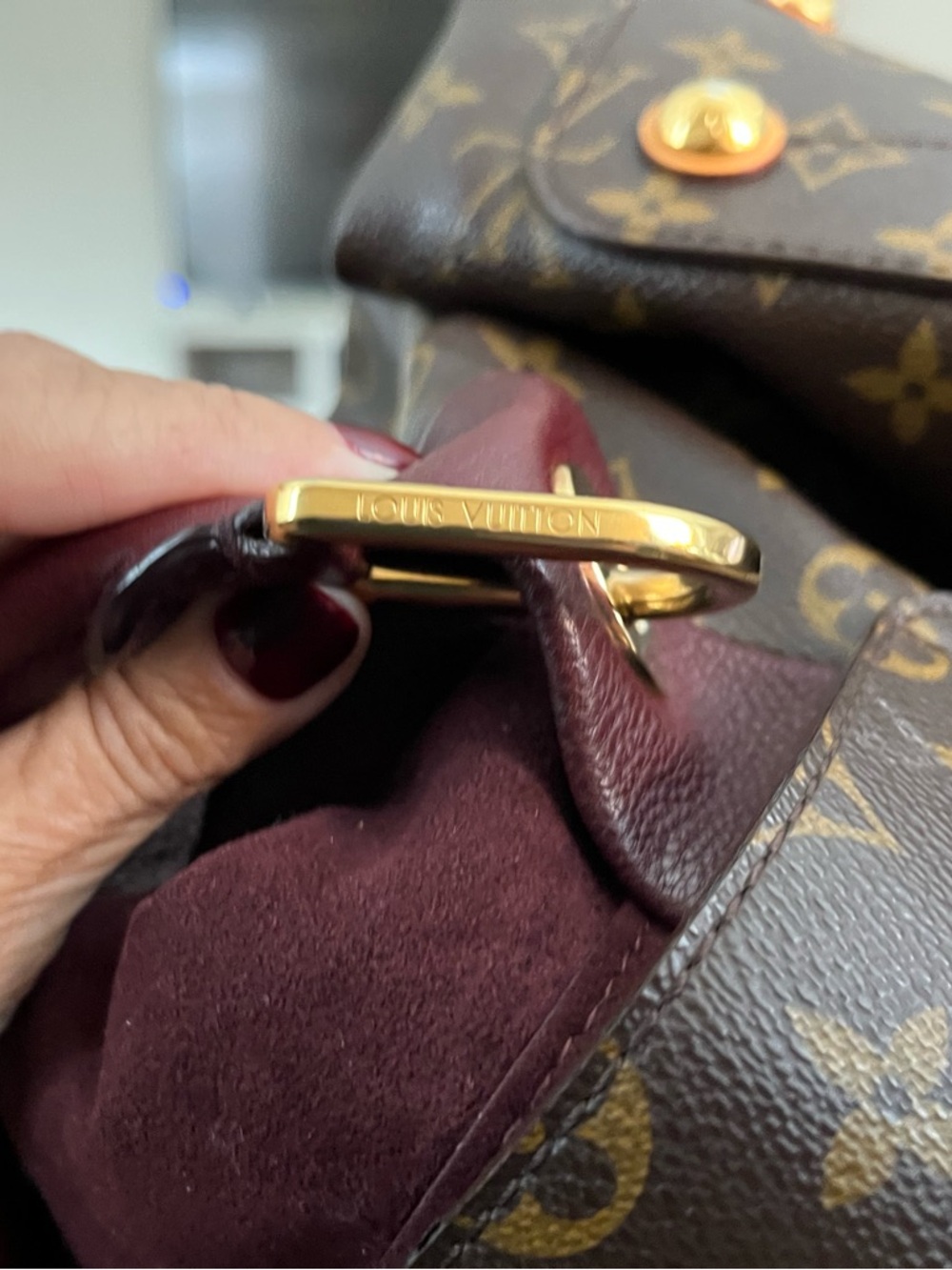 EUC Louis Vuitton Olympe Monogram Shoulder Bag in Brown with Burgundy Trim - Picture 6 of 13